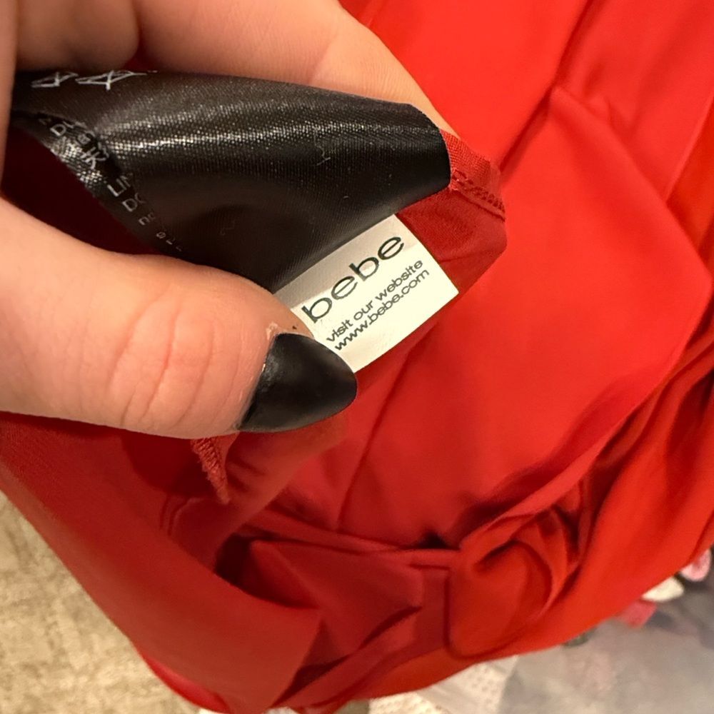 Bebe bright red flowy maxi dress with unique halter top and gathered waist - Picture 10 of 11